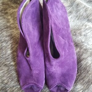 Vince Camuto Eggplant Suede Peep Toe Pumps